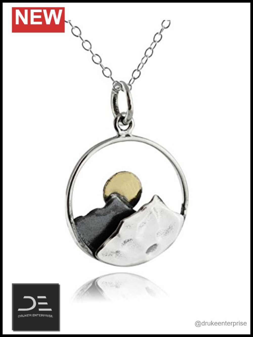 Sterling Silver Mountain Pendant Necklace Unisex 18 Inch Chain